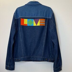 Gap X Jeffrey Gibson LOVE Embroidered Two-Tone Denim Jacket, Size Large. 0103.